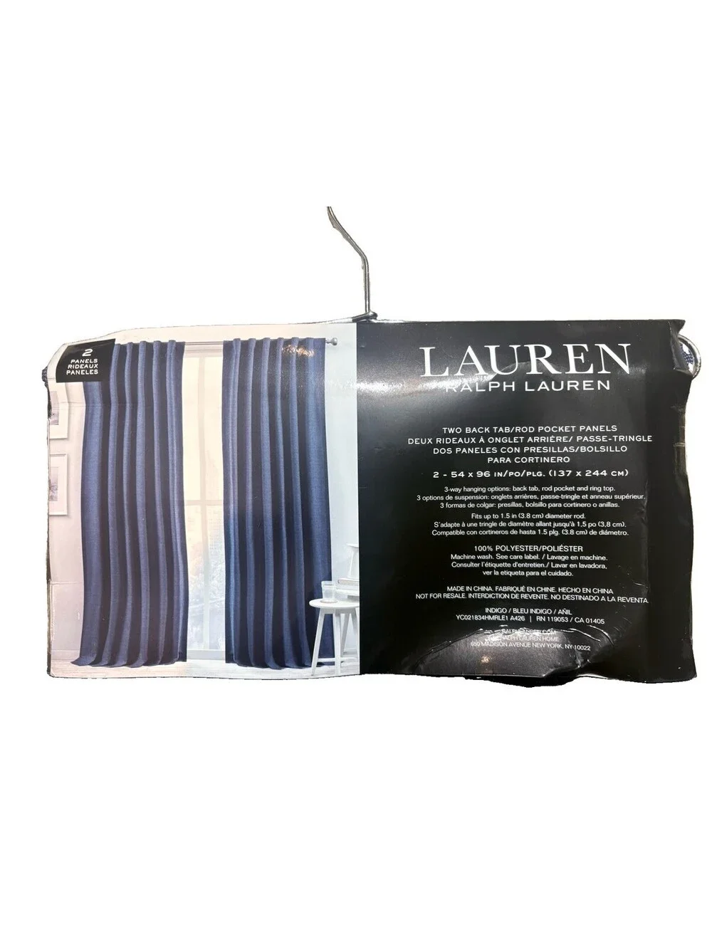 Lauren Ralph Lauren Set of 2 Curtain Panels 54 x 96 Indigo Blue Back Tab Drapes⁠